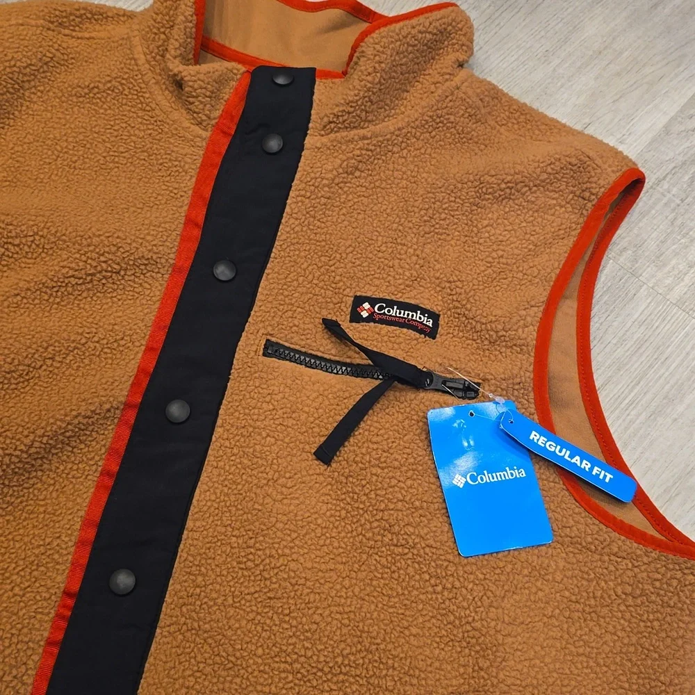 COLUMBIA Fleece VEST TAN RED BLACK Snap Front XL Mens Helvetia II NEW $75 ZIP - Picture 7 of 7